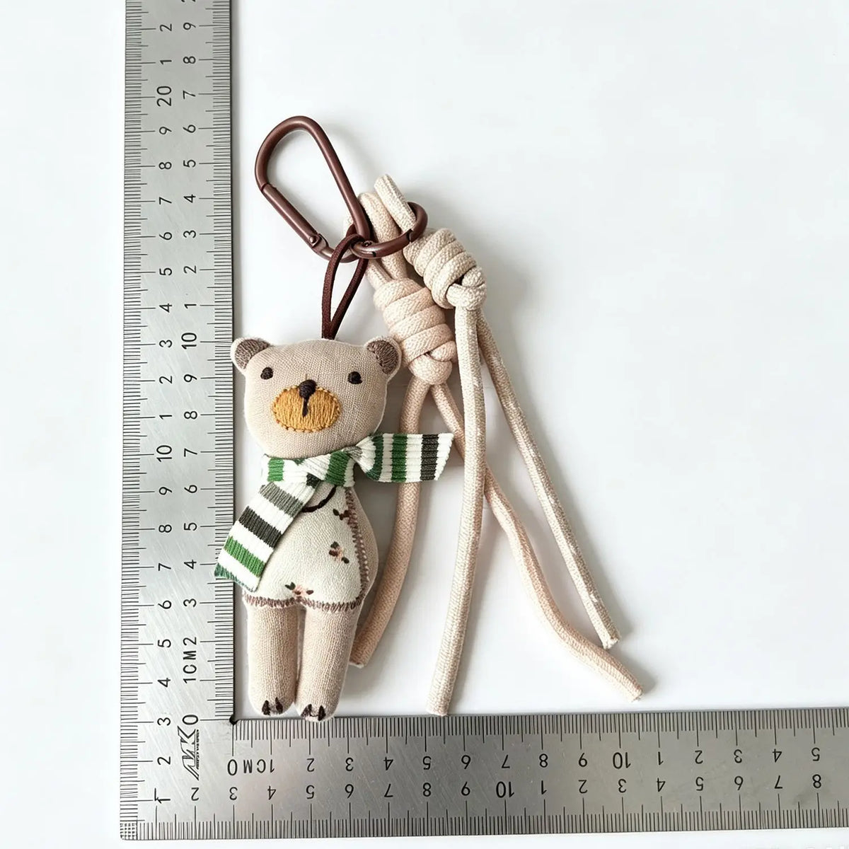 Adorable Teddy Bear Fabric Bag Charm With Scarf Braided Clip