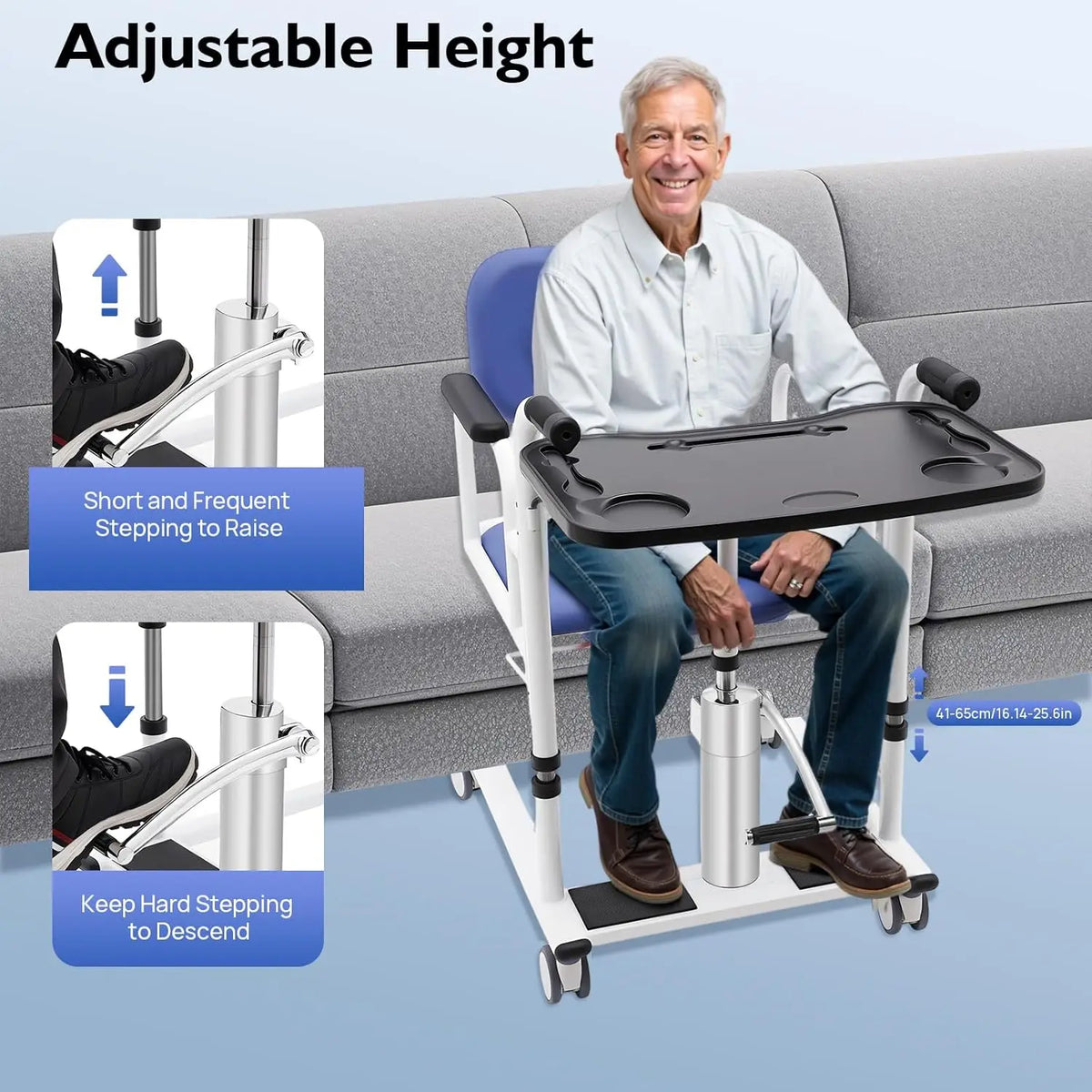 180 Degree Split Seat Hydraulic Patient Lift Transfer Chair With Adjustable Height And 330 Lb Capacity