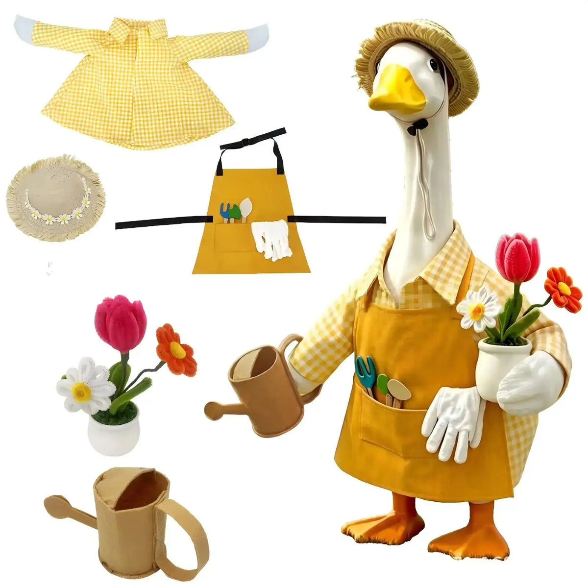 Porch Goose Gardener Costume Raincoat Outfit With Umbrella Yard Decoration