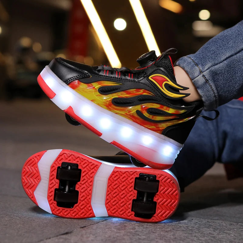 XIAOXIANGYING Light Up Kids Roller Walking Sneakers