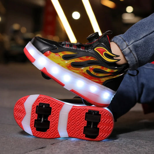 XIAOXIANGYING Light Up Kids Roller Walking Sneakers