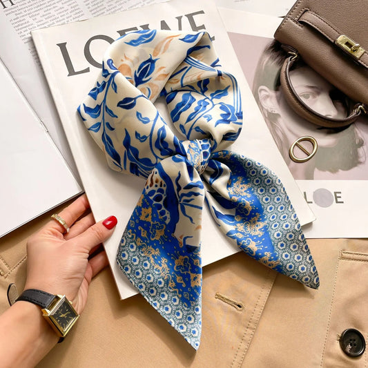 Floral Print Square Scarf For Women Satin Look Polyester