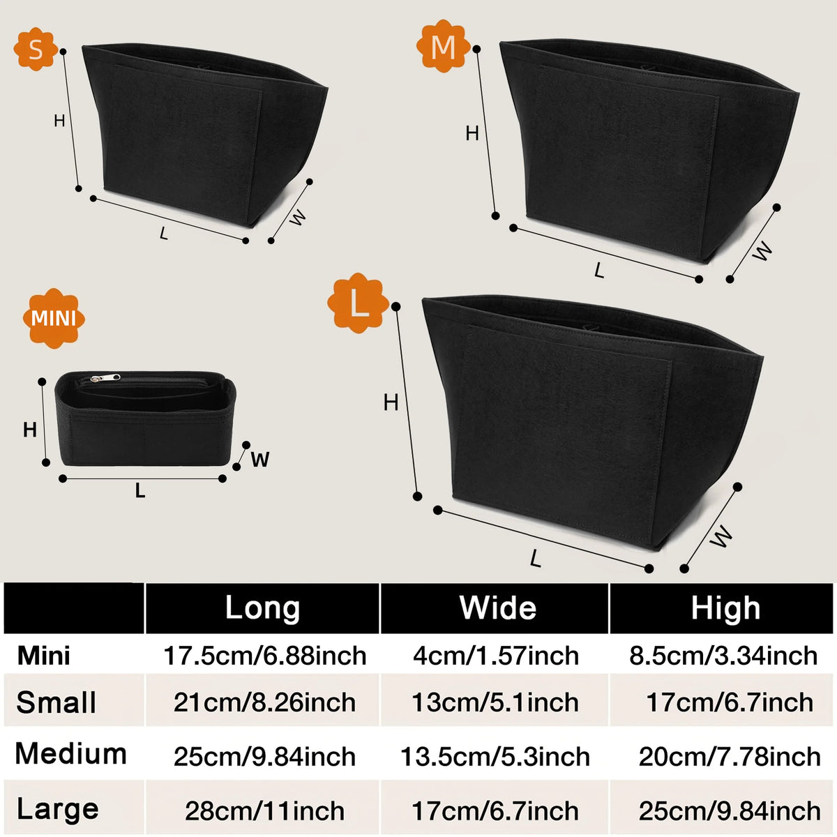 Premium Felt Handbag Organizer Insert With Zippered Storage Compartments