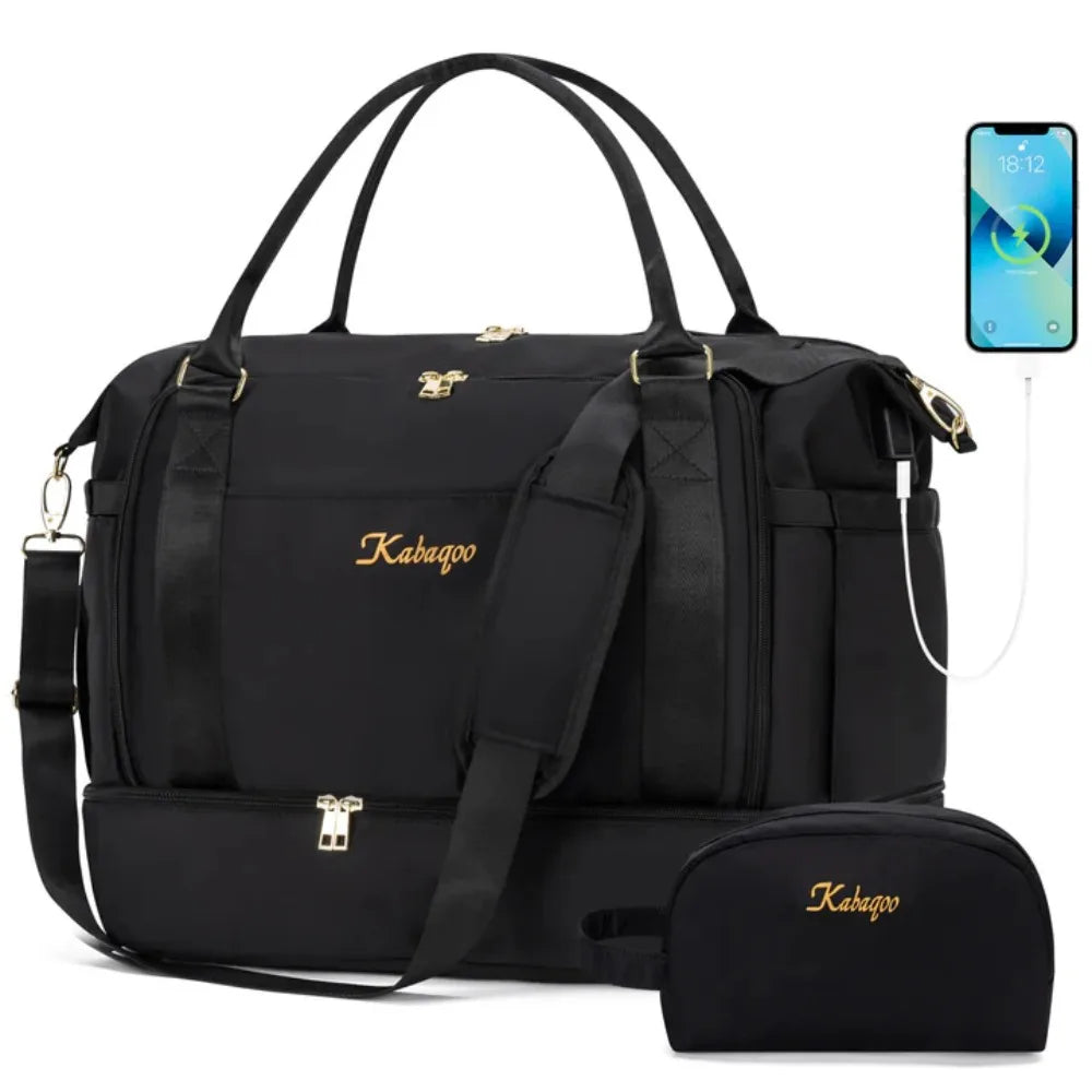 Kabaqoo Travel Duffle Bag With USB Port And Shoe Compartment