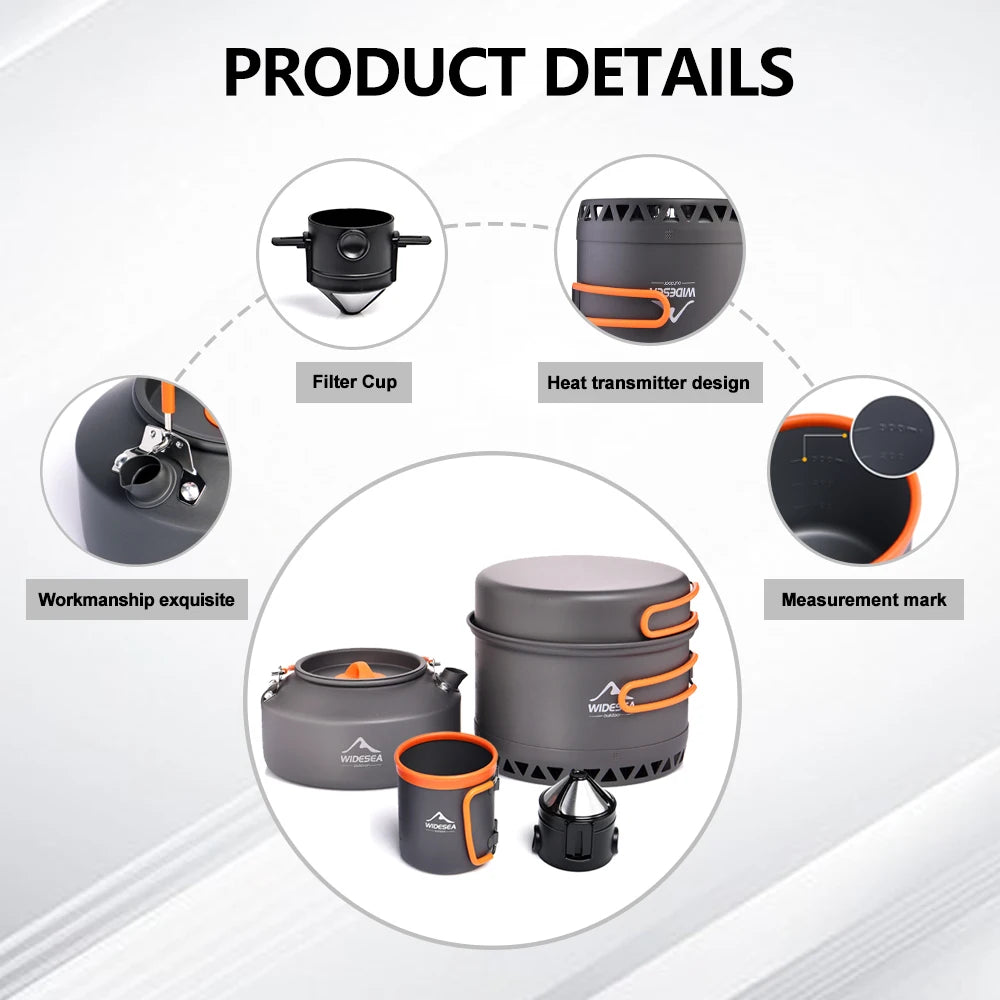 Widesea Outdoor Camping Cookware Set With Pots Kettle And Cups