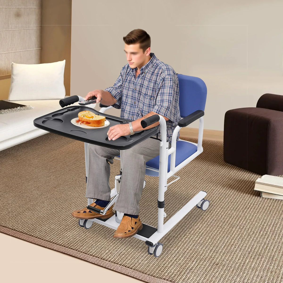 180 Degree Split Seat Hydraulic Patient Lift Transfer Chair With Adjustable Height And 330 Lb Capacity