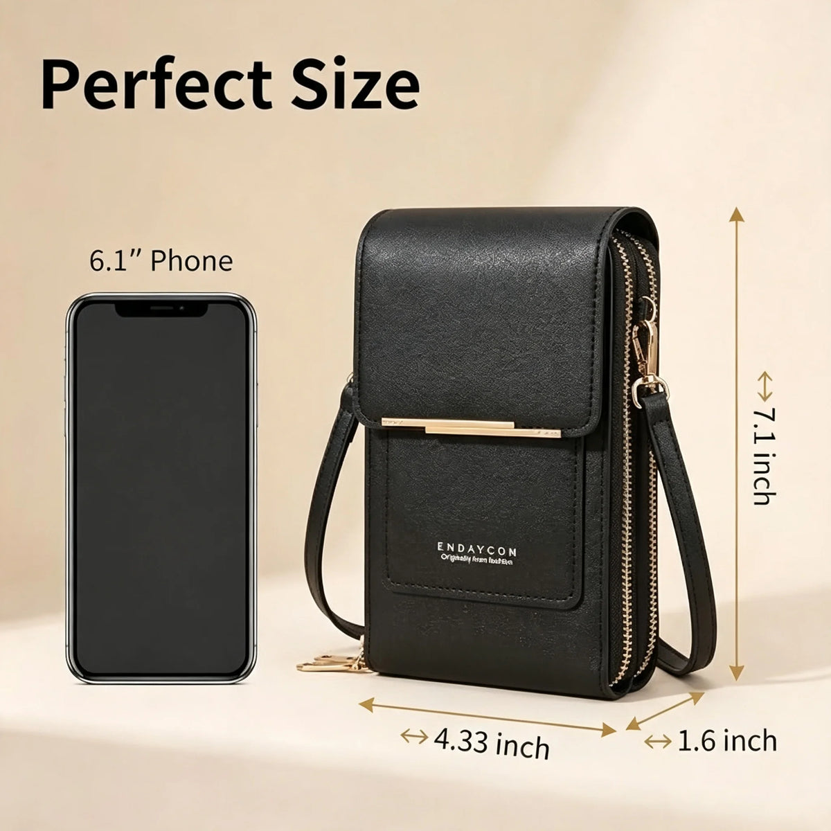 Women PU Leather Shoulder Bag With Touch Screen Window Zipper