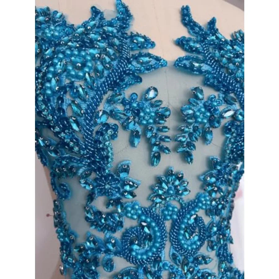 Handmade Bodice Rhinestones Applique Crystal Trim Glass Beads Lace Patches
