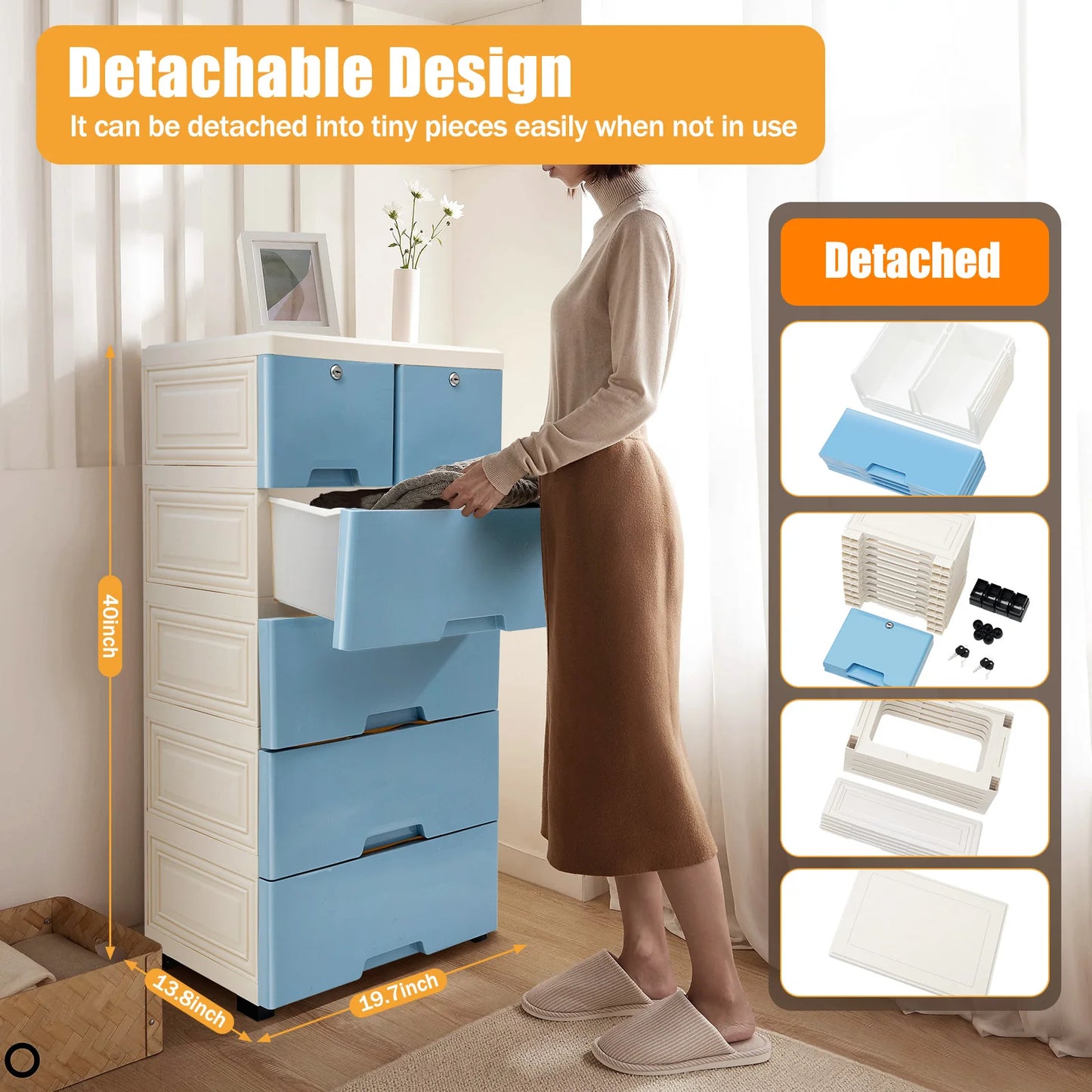Classic 6 Drawer Plastic Dresser Storage Tower For Home Office