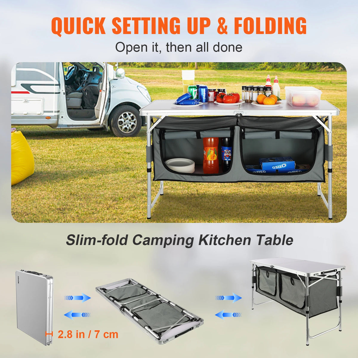 SucceBuy Quick Fold Camping Kitchen Table For Outdoors