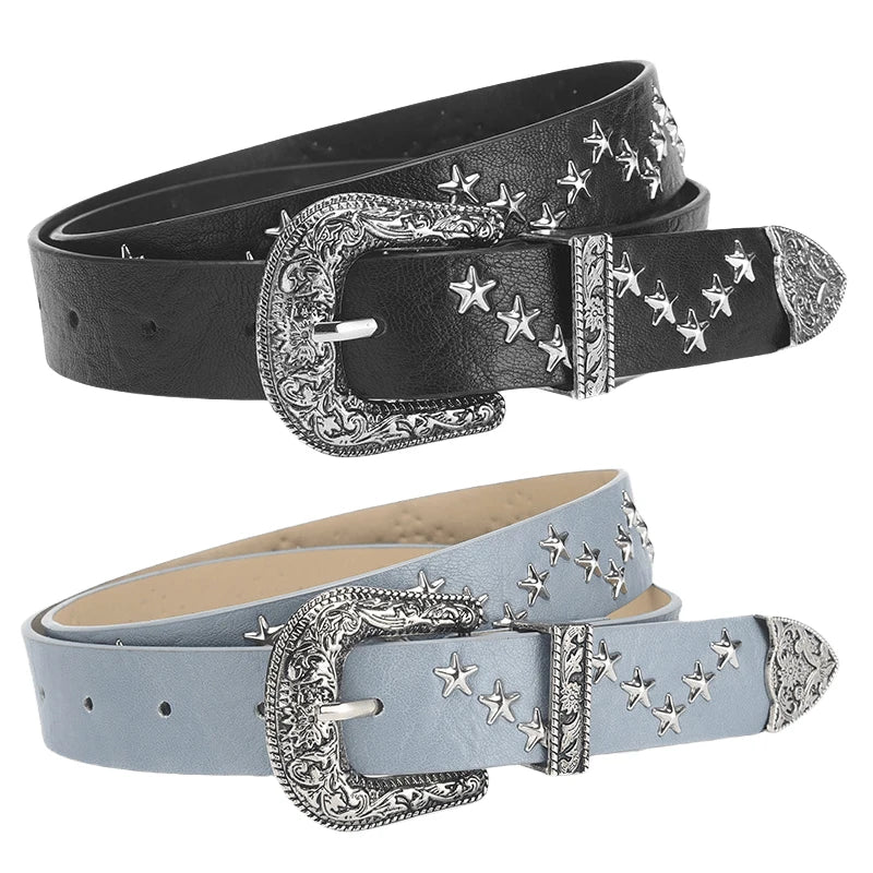 Star Rivet Pu Womens Belt Punk Retro Girdle Buckle
