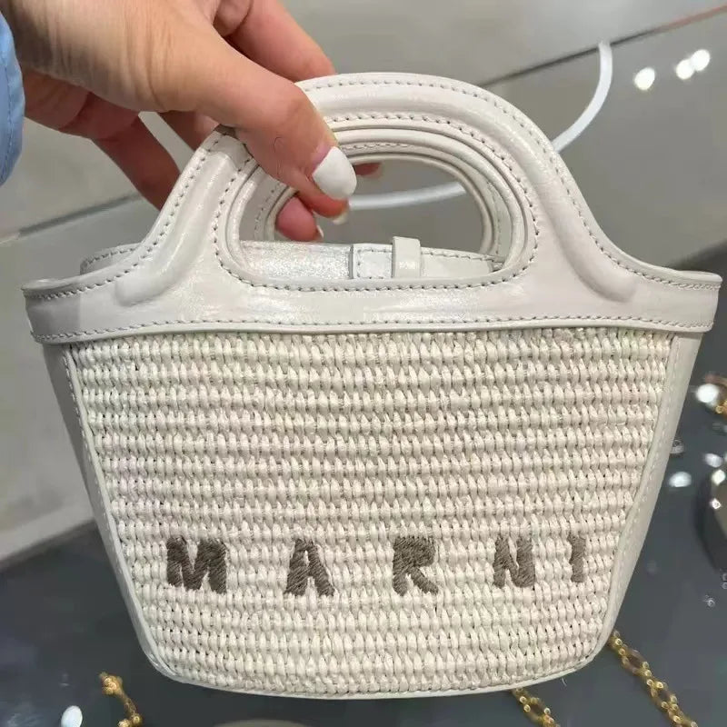 Denim Leather Tote Bag with Embroidery and Detachable Strap
