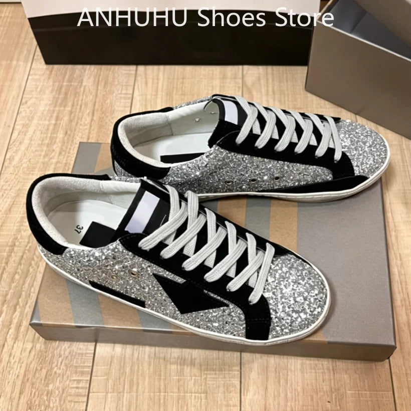 ANHUHU Star Sequin Low-Top Shoes Women's Luxury Casual