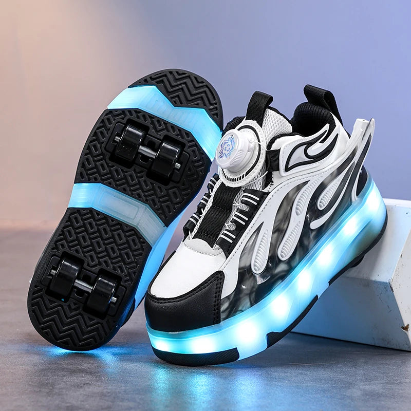 XIAOXIANGYING Light Up Kids Roller Walking Sneakers