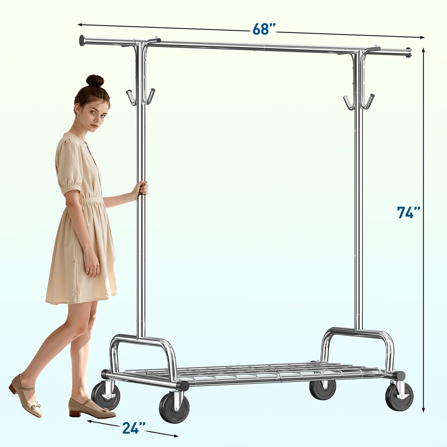 EnHomee Heavy Duty Garment Stand With Braked Casters Mesh Shelf