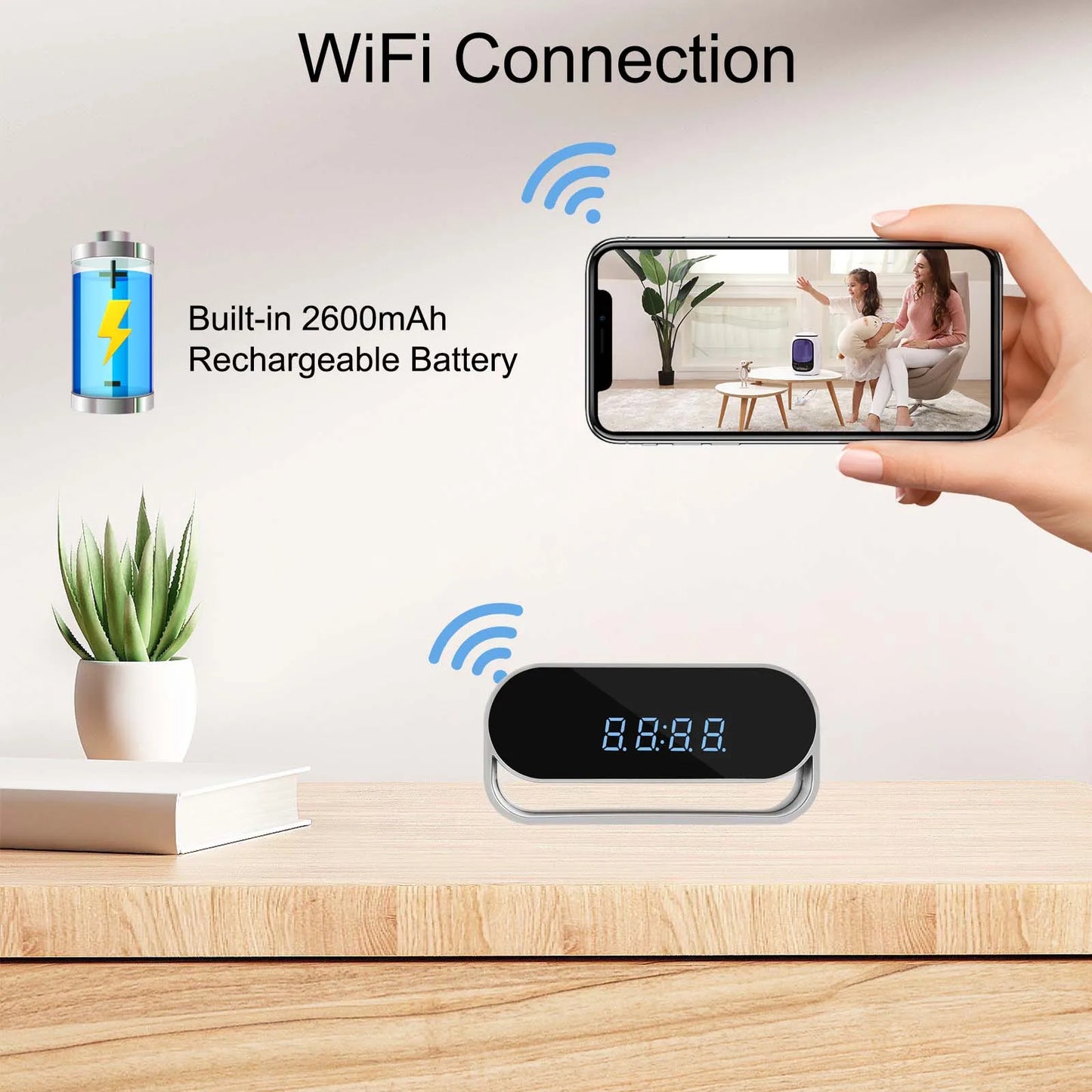 Ouvis 4K Camera Clock WiFi Night Vision and Motion Detection