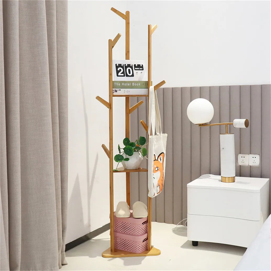 Bamboo Branch Coat Hat Rack Floor Stand With 10 Hooks