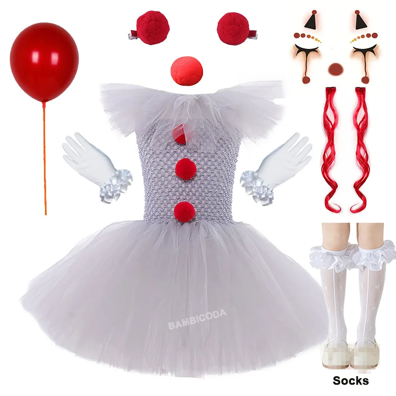 BAMBICODA Pennywise Creepy Clown Costume Dress For Girls