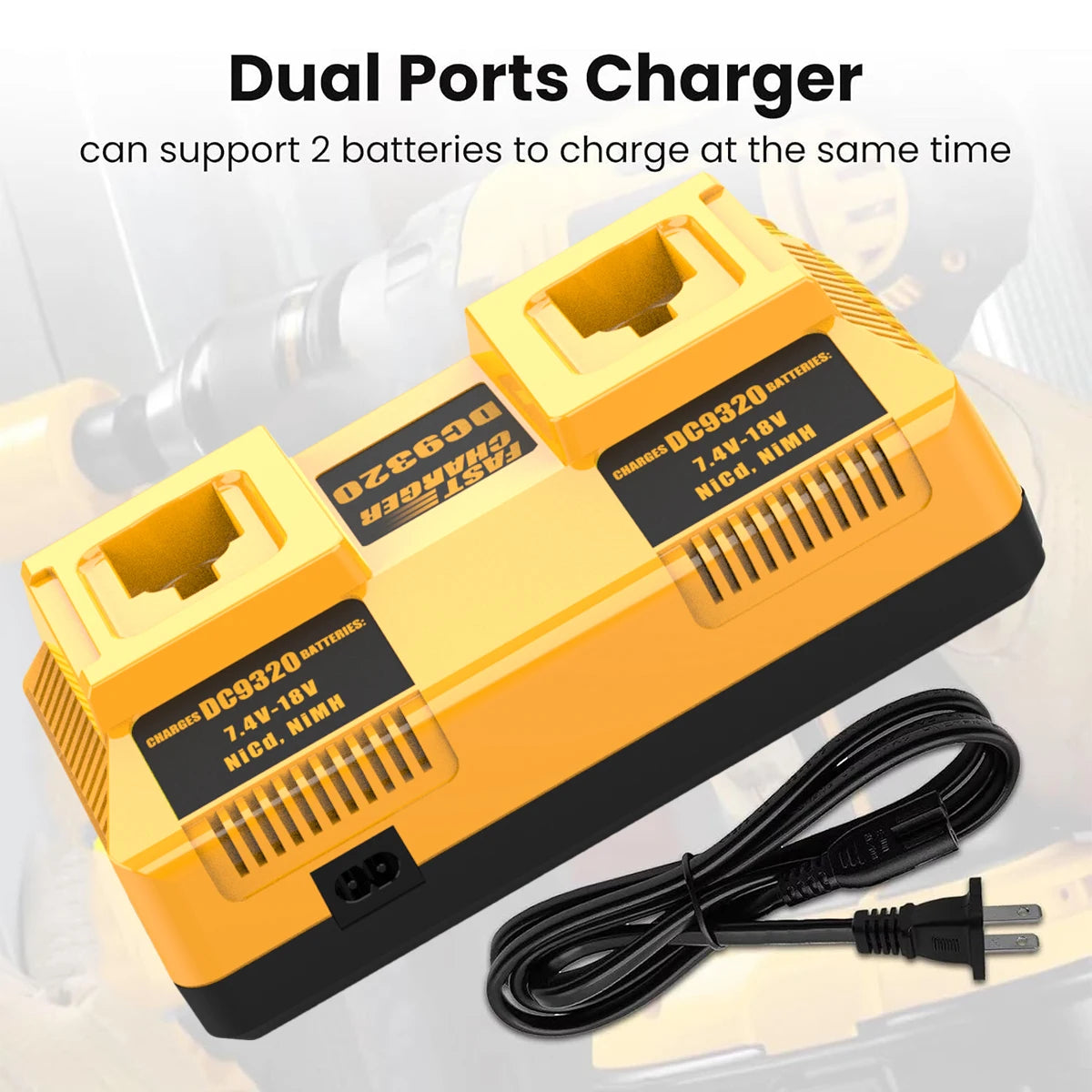 Universal 18V Battery Charger For Dewalt DC9320 3A Dual Port