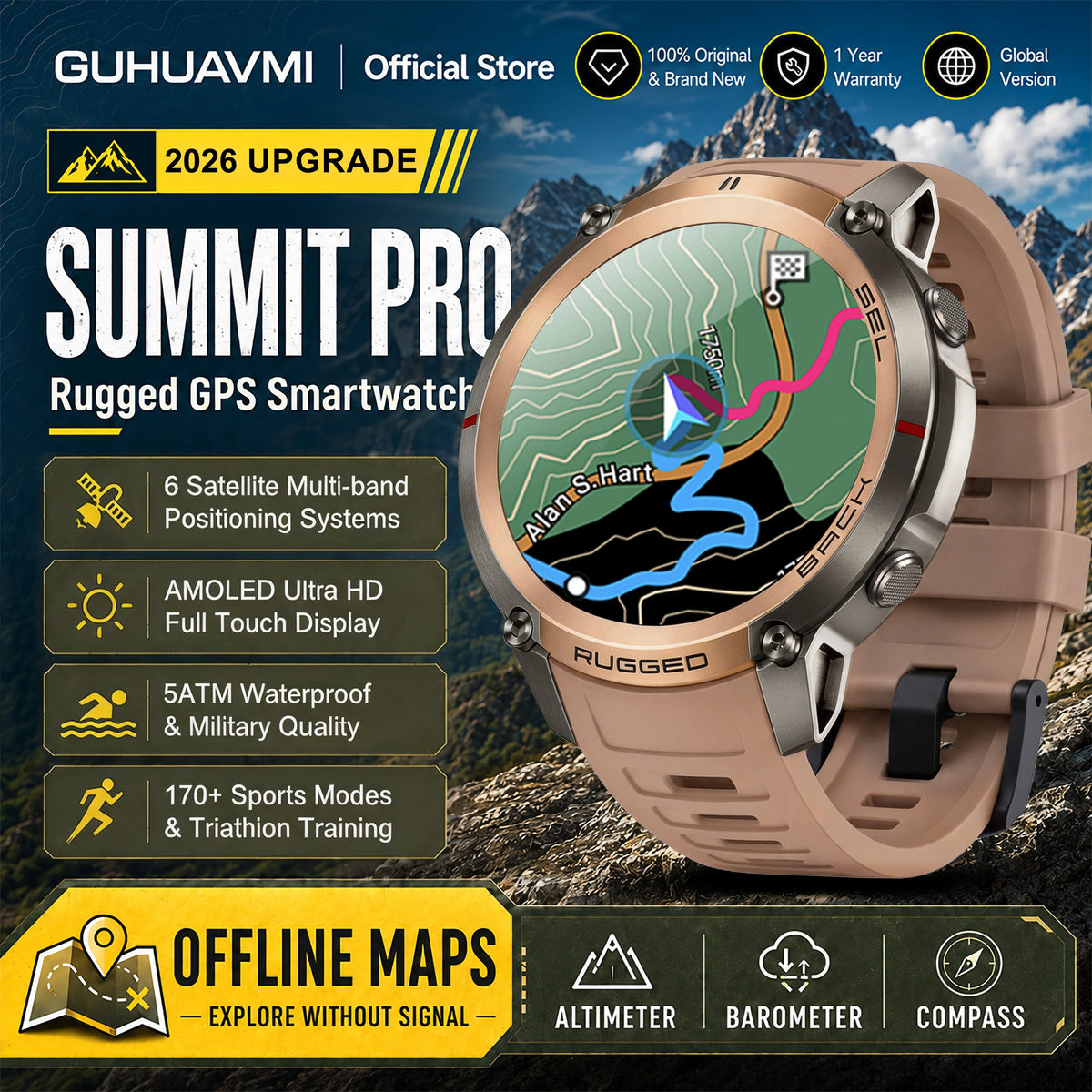 Advanced Military GPS Smartwatch With Offline Mapping And Fitness Tracking