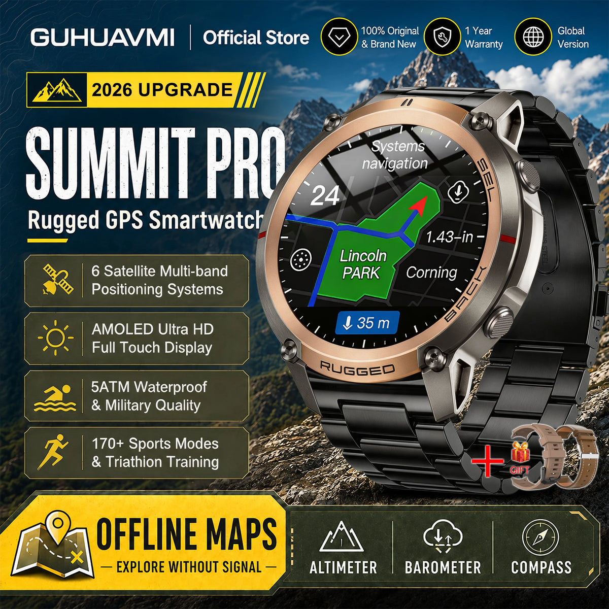 Advanced Military GPS Smartwatch With Offline Mapping And Fitness Tracking
