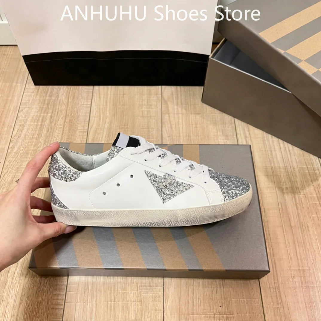 ANHUHU Star Sequin Low-Top Shoes Women's Luxury Casual