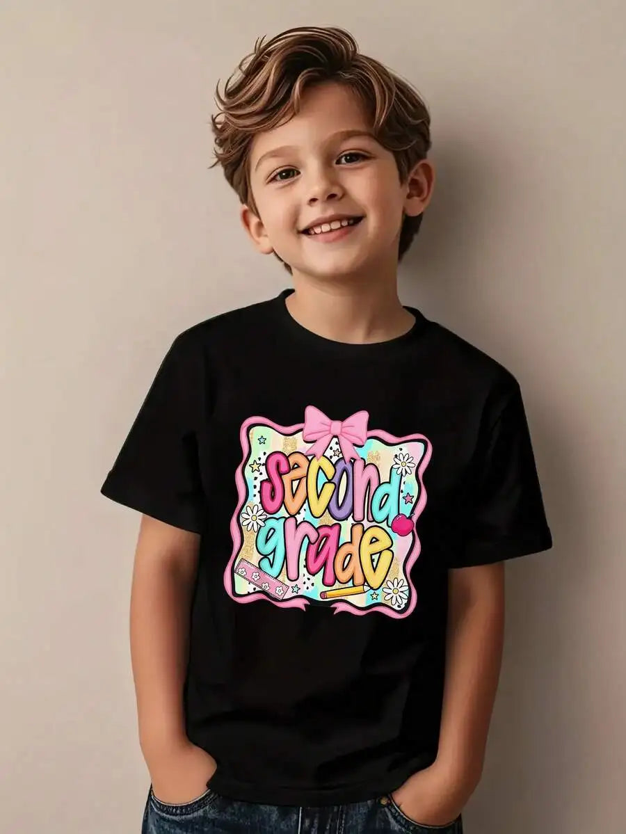 Cotton Graphic T-Shirt For Boys Girls Bow Pattern Design