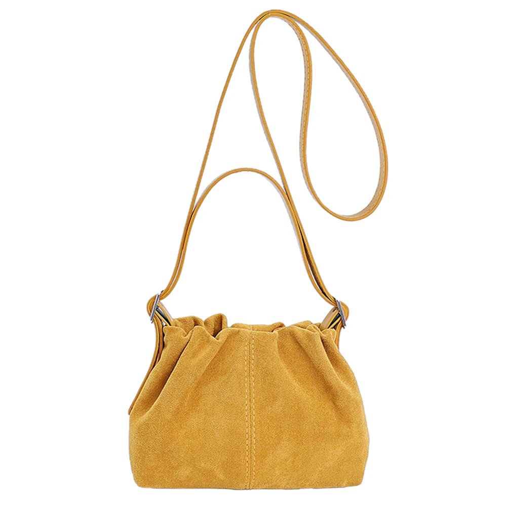 APWIKOGER Women Faux Suede Drawstring Crossbody Bag With Adjustable Strap