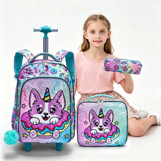Bling Babies Kids Travel Bag With Wheels, Lunchbox, Pen Bag