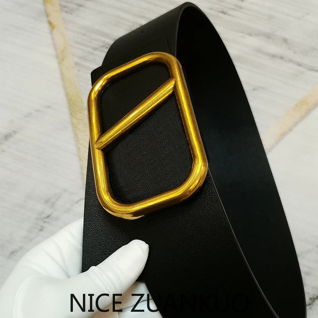 ZUANKUO Women's Genuine Leather Belt V-Shape Logo