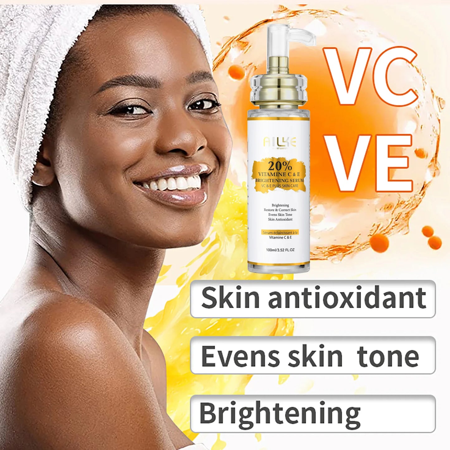 AILKE Vitamin C E Brightening Face Serum Dark Spots Reduction