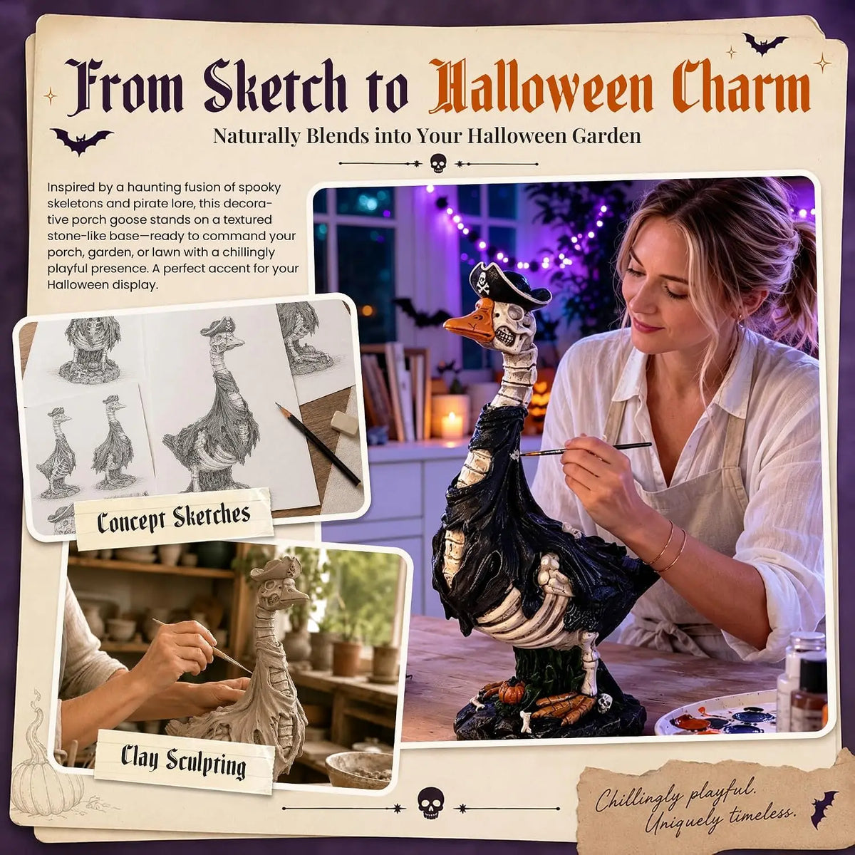 Halloween Skeleton Goose Porch Decoration For Outdoor Displays