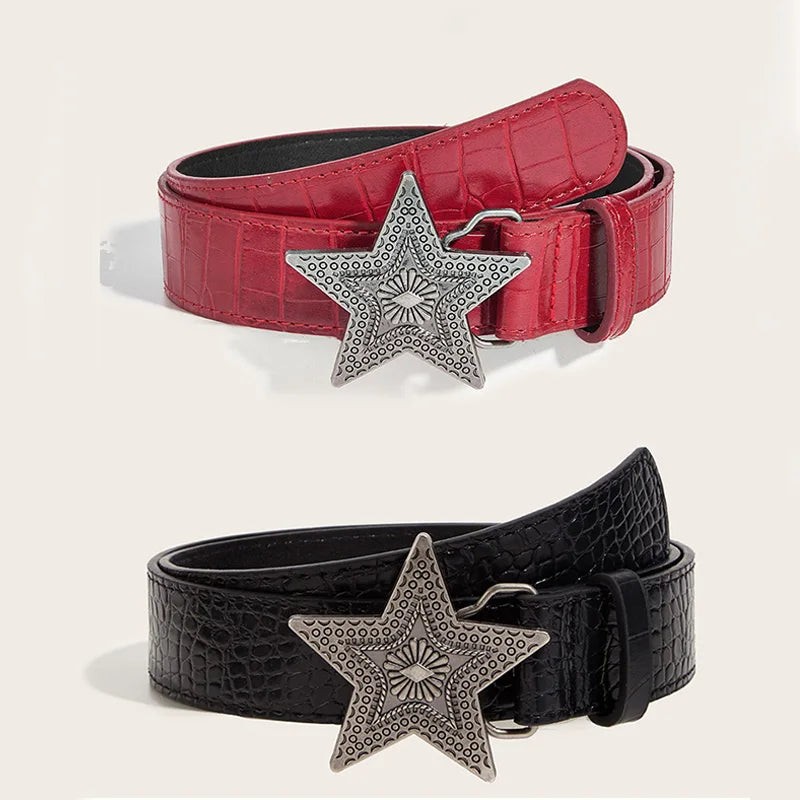 Gothic Punk Five-Pointed Star Buckle PU Leather Belt For Women