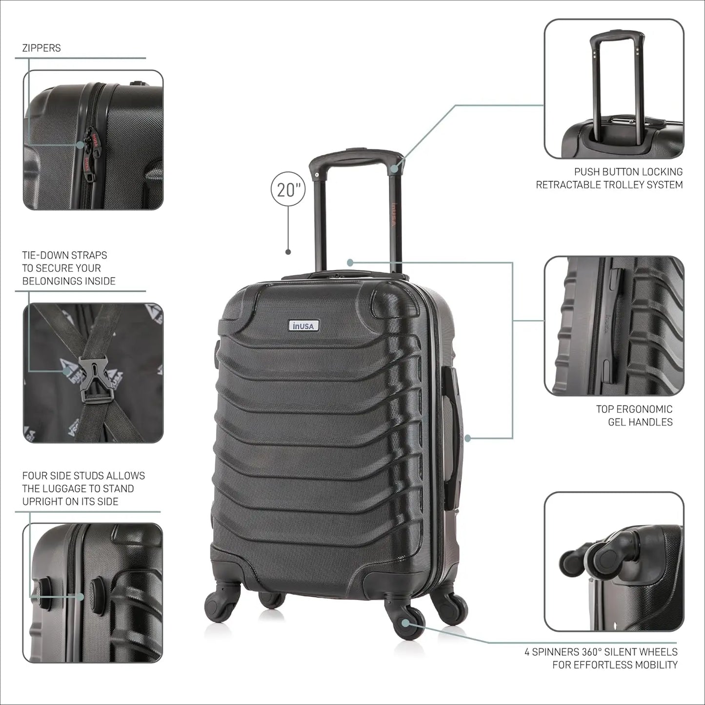 Luggage With Spinner Wheels Durable Lightweight Hardshell Suitcase