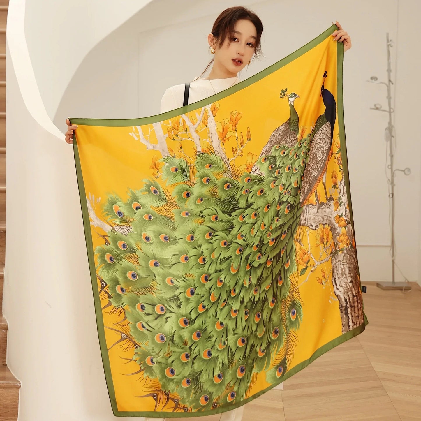 HYKMAIYW Luxury Horse Print Square Scarf Imitation Silk Shawl