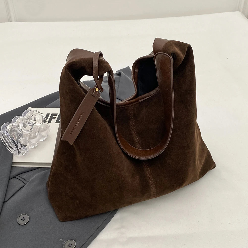 Women Suede Tote Bag Magnetic Closure Shoulder Handbag PU