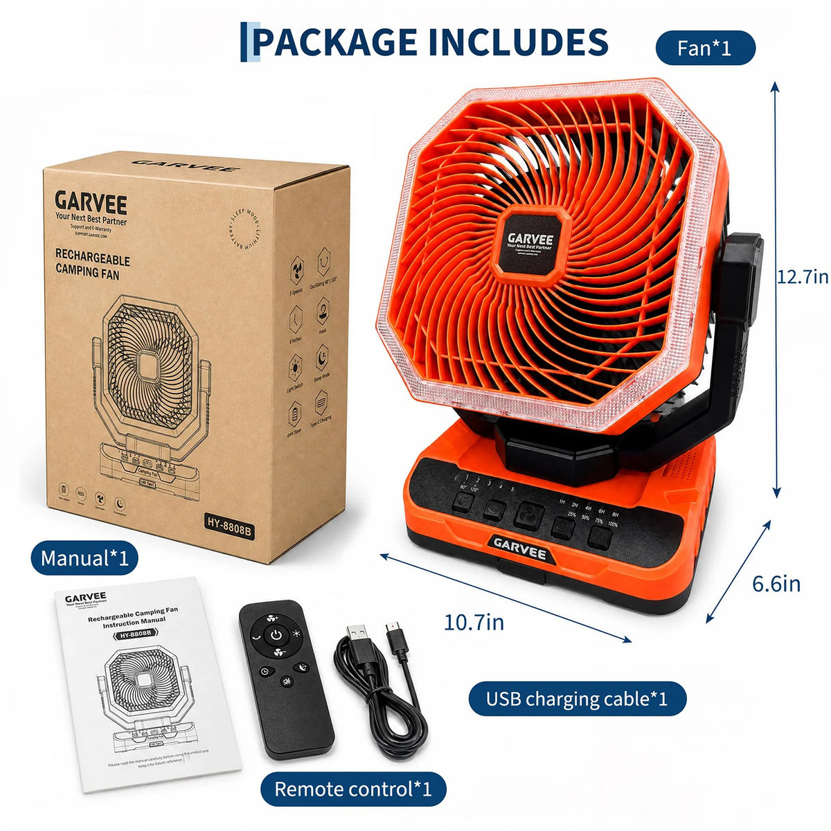 Himiss Portable Camping Fan 40000mAh LED Light Remote Timer
