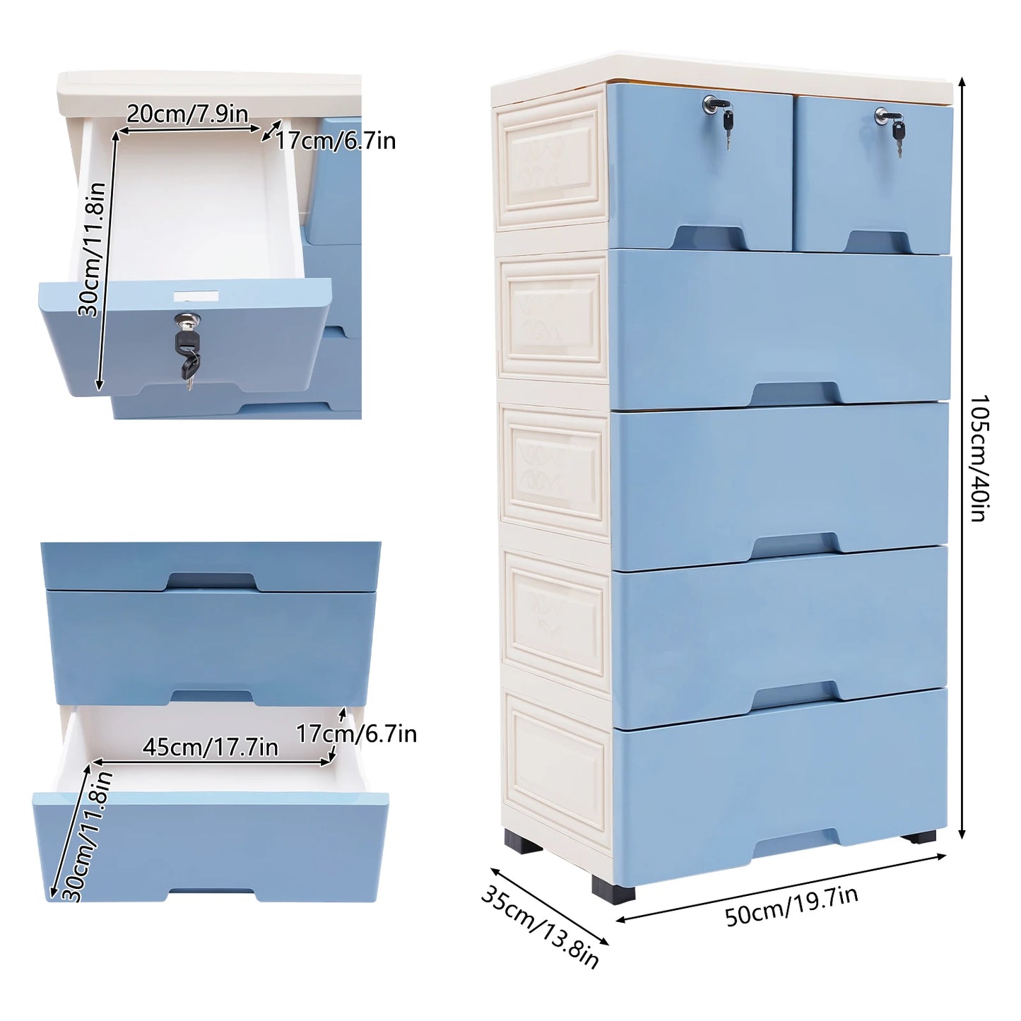 Classic 6 Drawer Plastic Dresser Storage Tower For Home Office