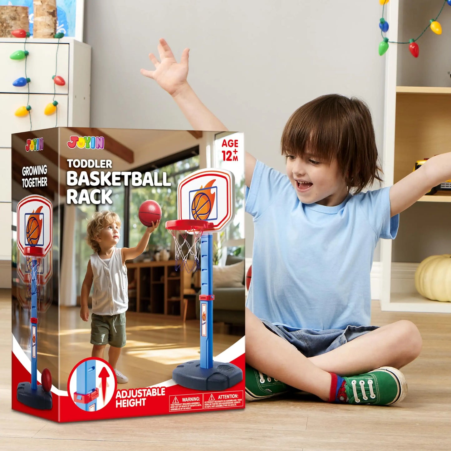 Joyfy Toddler Indoor Basketball Hoop Set With Adjustable Goal