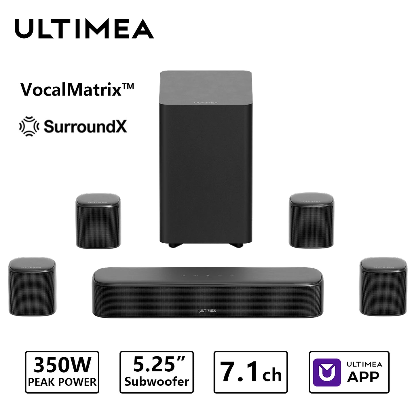 ULTIMEA 350W 7.1 Channel Surround Soundbar with Subwoofer and Speakers