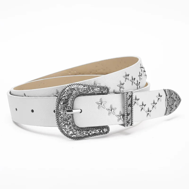 Star Rivet Pu Womens Belt Punk Retro Girdle Buckle