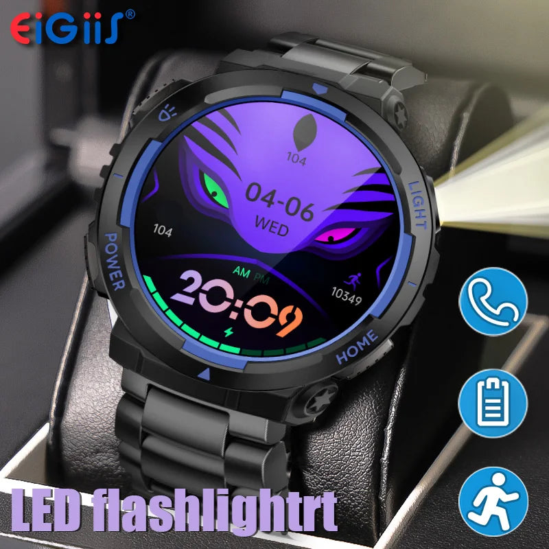 EIGIIS Smart Watch For Men With LED Flashlight Health Monitor
