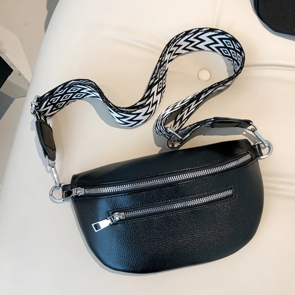 Shunmaii Women Crossbody Bag With Wide Strap Retro Fanny Pack