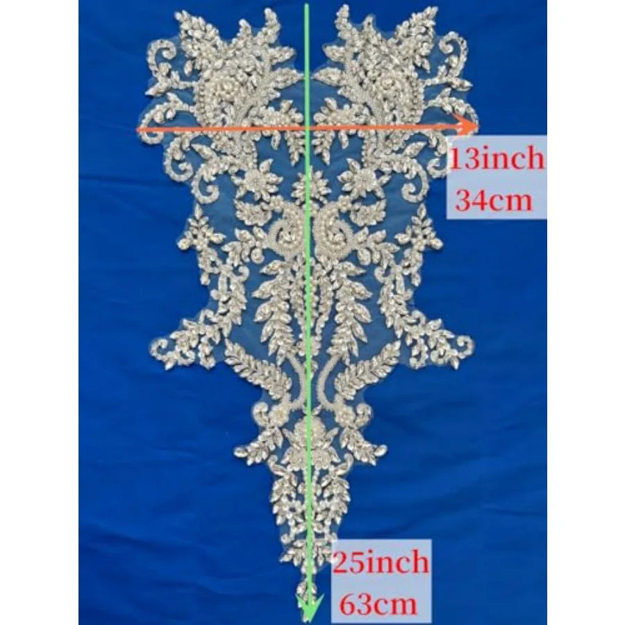 Handmade Bodice Rhinestones Applique Crystal Trim Glass Beads Lace Patches