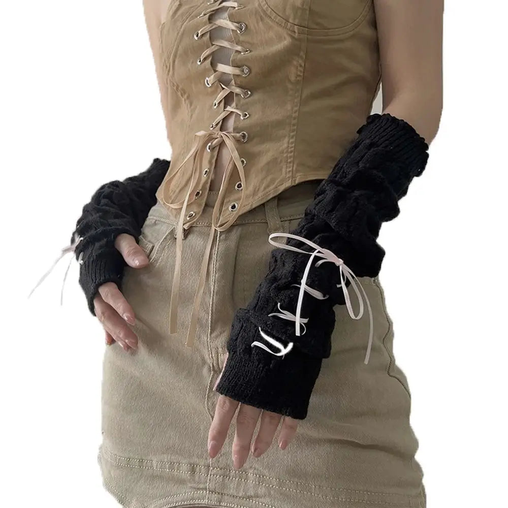 Fingerless Long Wrist Gloves Arm Warmers Polyester For Women