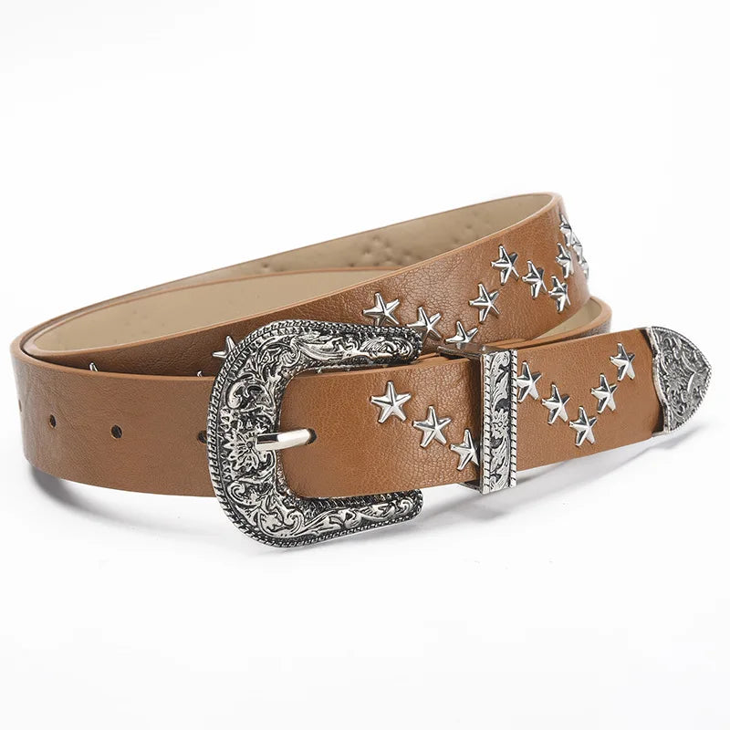 Star Rivet Pu Womens Belt Punk Retro Girdle Buckle