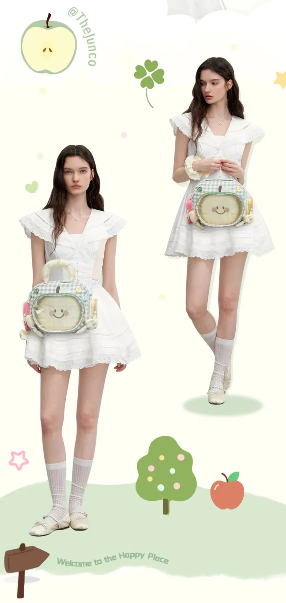 Kabaqoo Transparent Apple Design School Backpack With Zipper Closure