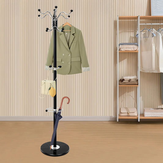 Bymaocar Free Standing Coat Tree With 16 Hooks Hat Jacket Stand