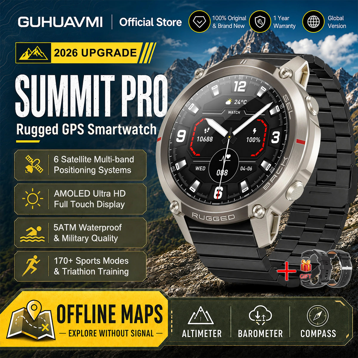 Advanced Military GPS Smartwatch With Offline Mapping And Fitness Tracking