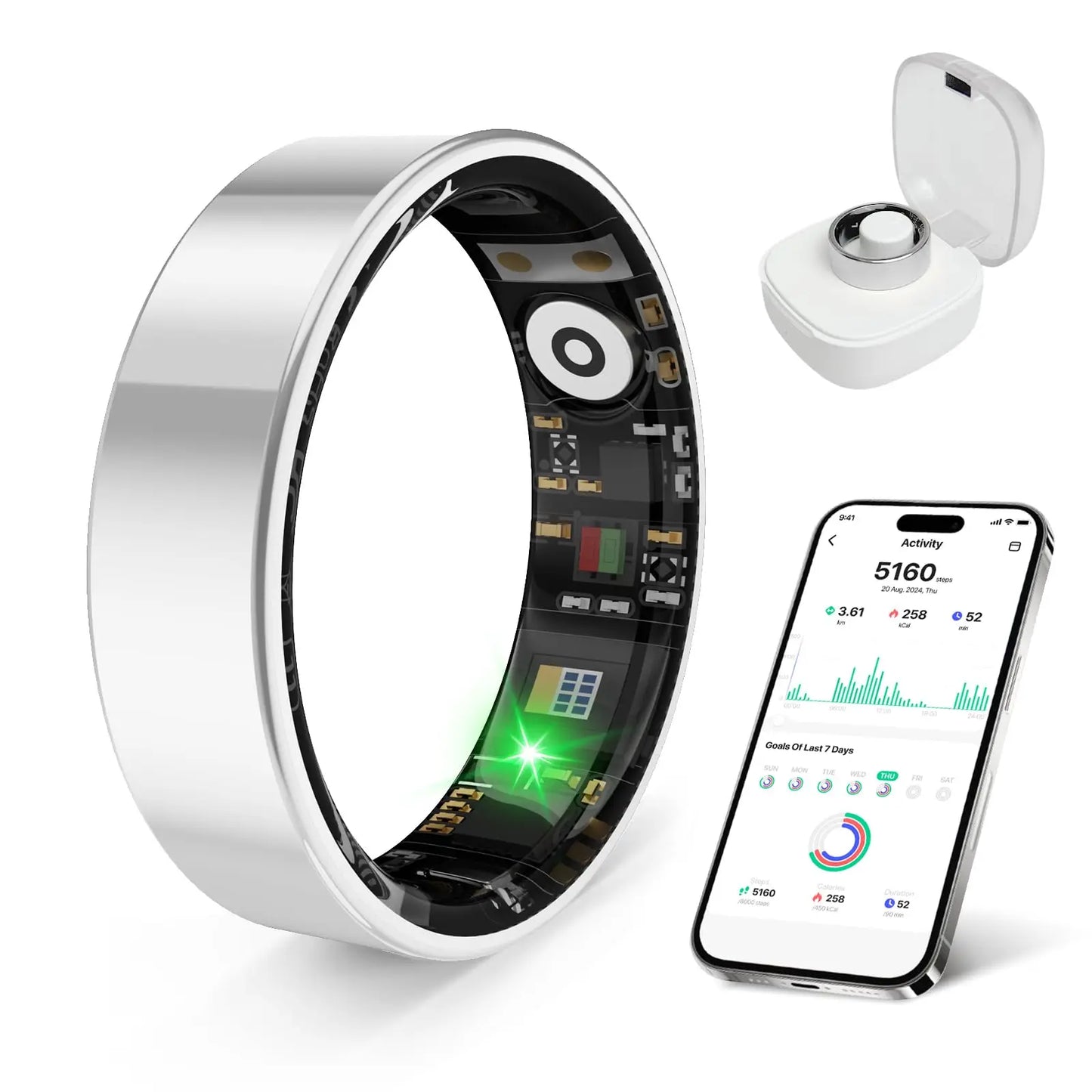Smart Ring Health Tracker for Sleep and Activity, IP68 Waterproof